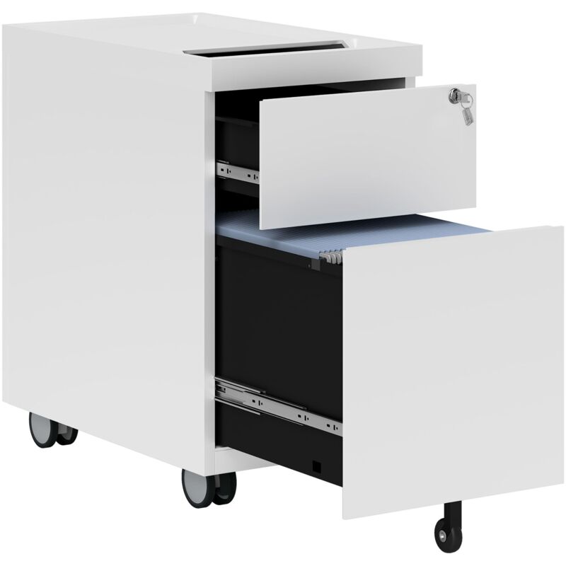 foto del prodotto schedario per ufficio 2 cassetti con chiave fessura a busta 30x50x53,5 cm in acciaio bianco