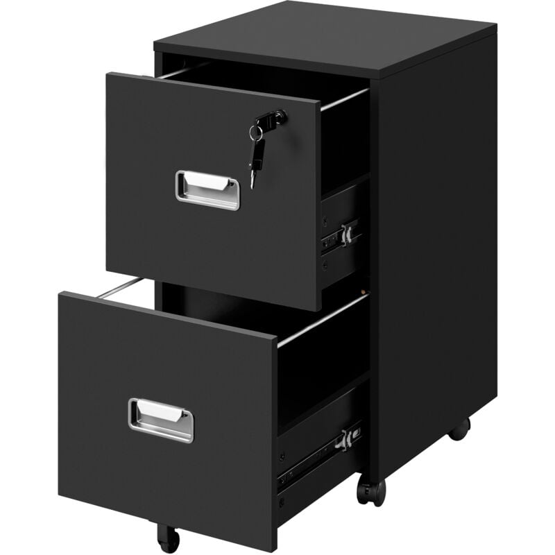 foto del prodotto schedario portadocumenti con serratura 2 cassetti mobiletto rimovibile con ruote fissabili cassettiera da ufficio per documenti in formato a4