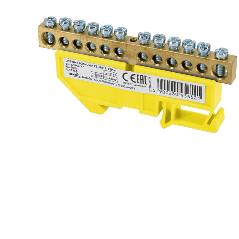 foto del prodotto schelinger morsettiera da guida din 1 modulo installazione su guida th35 tensione nominale 500v giallo