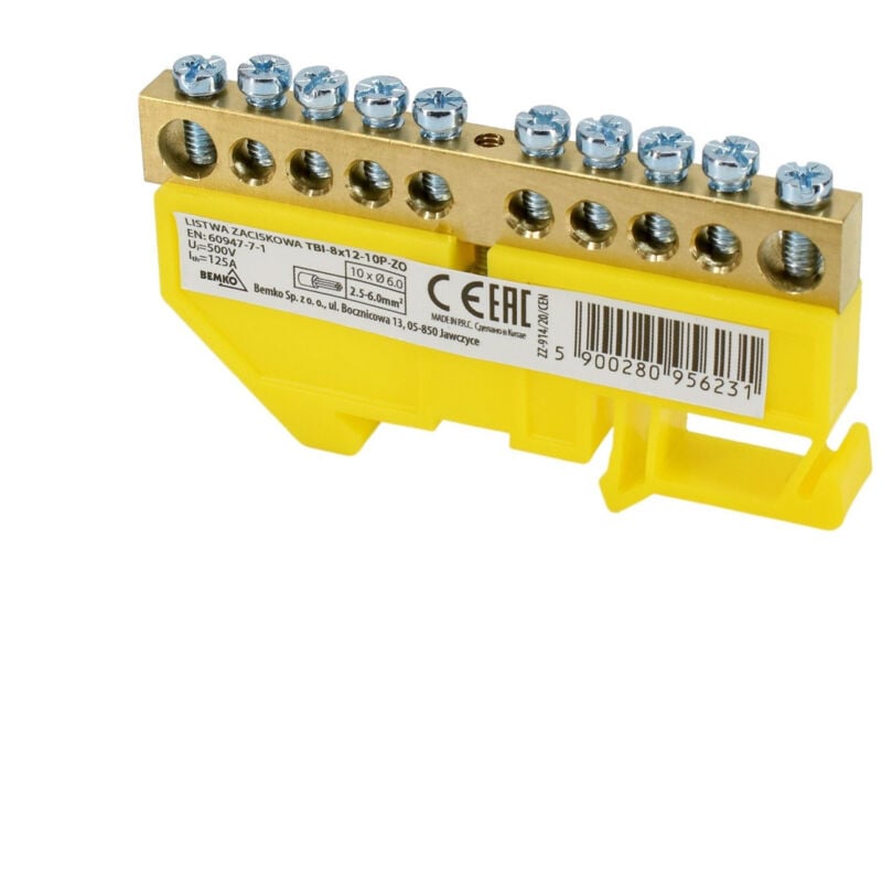 foto del prodotto schelinger morsettiera da guida din connessione 6x9 giallo installazione semplice tensione nominale 500v