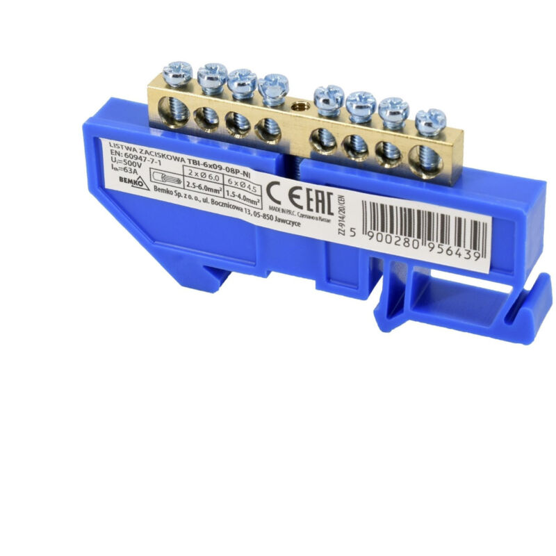 foto del prodotto schelinger morsettiera per guida din 6x9mm blu installazione semplice tensione di isolamento 500v