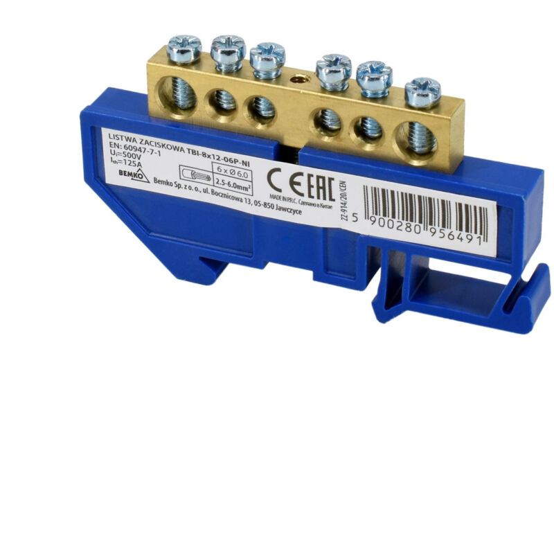 foto del prodotto schelinger terminale guida din blu 1 modulo rail th35 tensione di isolamento 500v