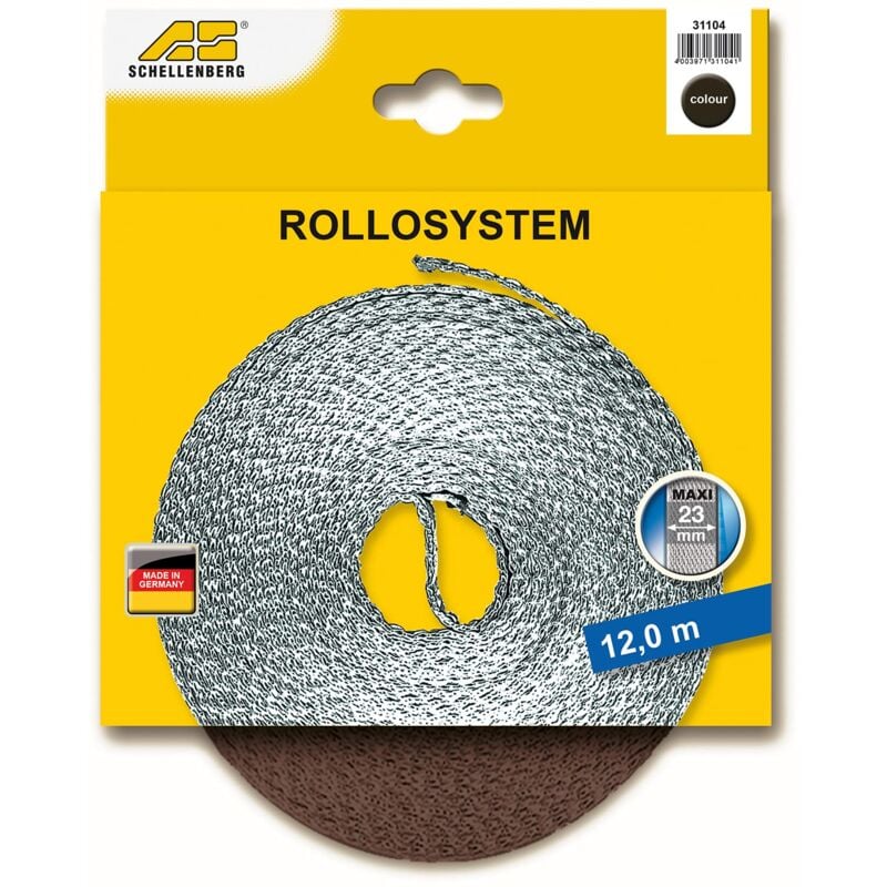 foto del prodotto schellenberg 31104 cintino per tapparelle avvolgibili 23 mm x 12 m sistema maxi, cinghia tapparella marrone