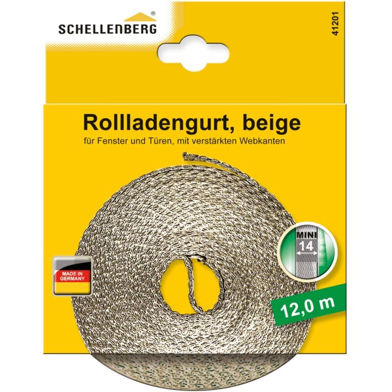 foto del prodotto schellenberg 41201 cinghia per tapparelle mini 14 mm, 12 m, beige