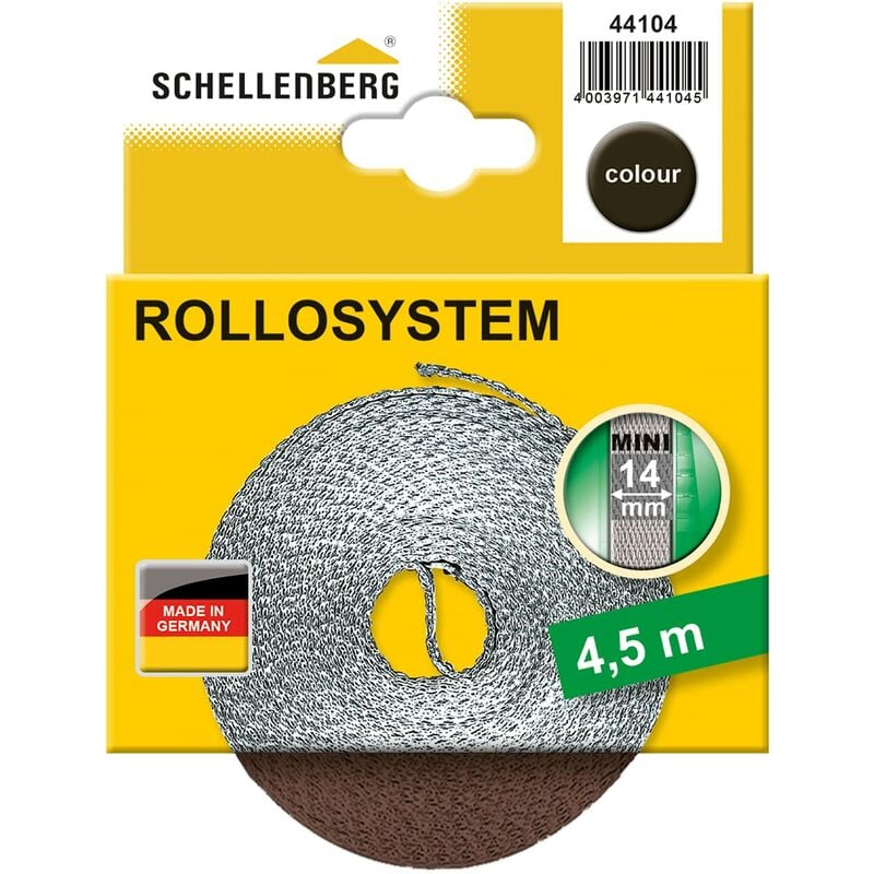 foto del prodotto schellenberg 44104 cintino avvolgibili 14 mm x 4,5 m sistema mini, cinghia tapparella marrone