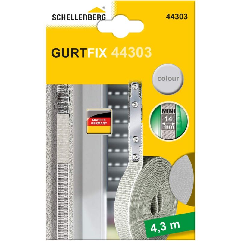 foto del prodotto schellenberg 44303 kit di riparazione cintino per tapparelle, larghezza del nastro sistema, lunghezza 4,3 m, grigio, mini 14 mm