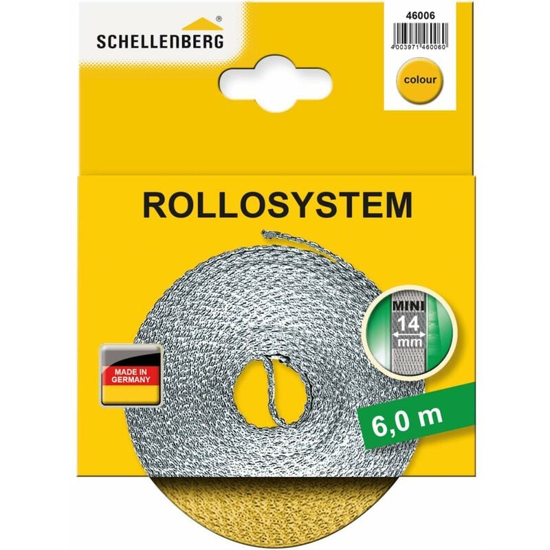 foto del prodotto schellenberg 46006 cintino avvolgibili 14 mm x 6 m sistema mini, cinghia tapparella, giallo