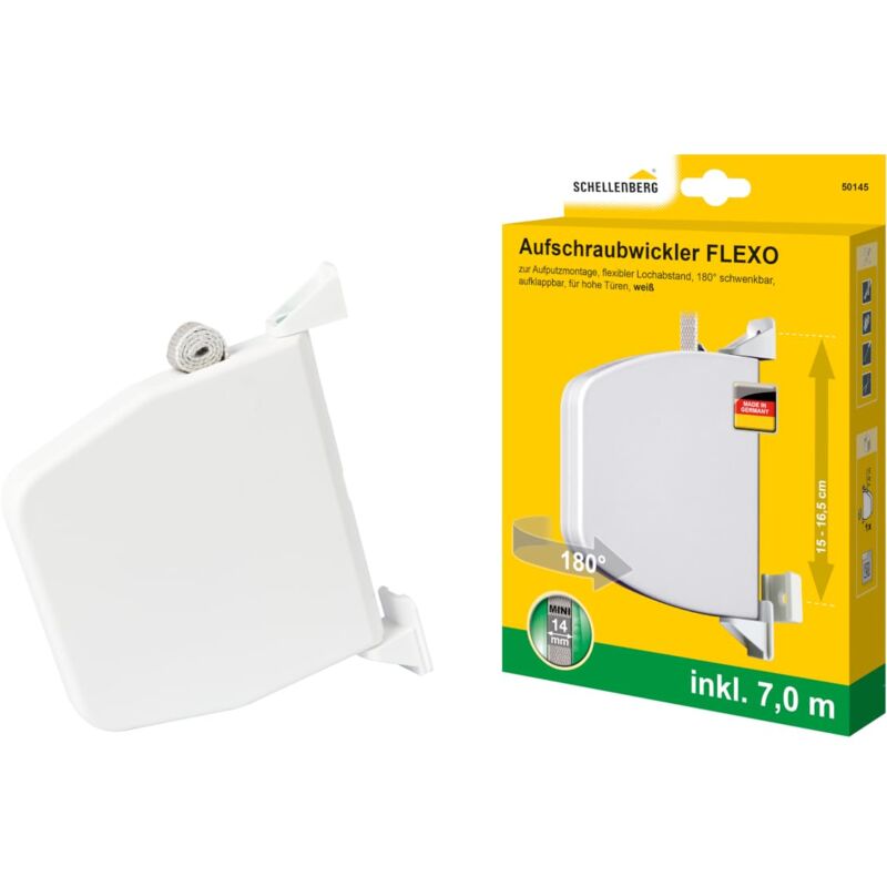 foto del prodotto schellenberg 50145 avvolgitore a vite flexo mini con cinturino, bianco, interasse fori 15 16,5 cm