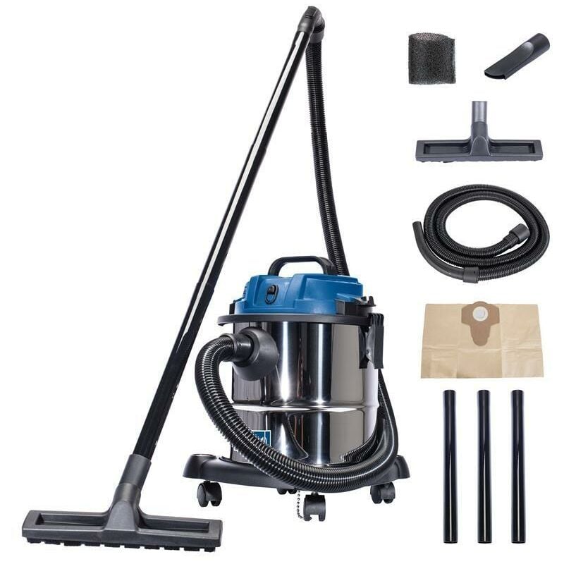 foto del prodotto scheppach aspiratore aspirapolvere aspiraliquidi bidone inox 1200w 20l nts20