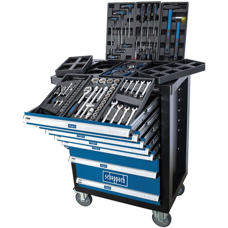foto del prodotto scheppach carrello cassettiera con utensili attrezzi officina 70 pz tw1100