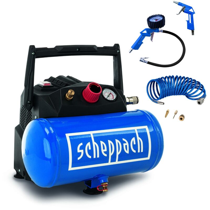 foto del prodotto scheppach compressore aria portatile 1.6hp 6lt 8barcon 5 accessori e tubo hc06