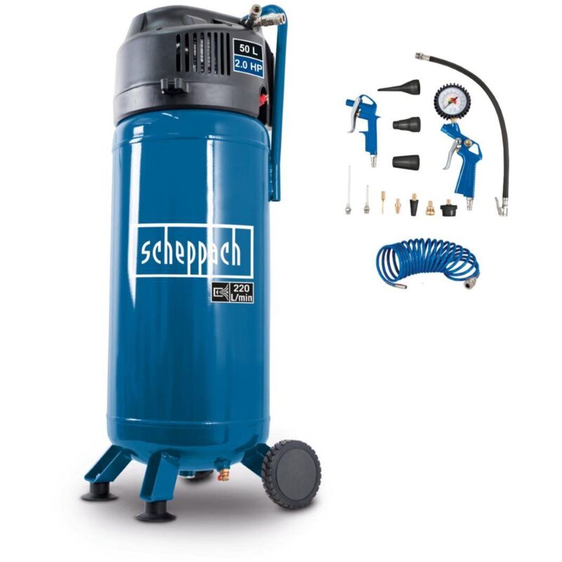 foto del prodotto scheppach compressore aria verticale 50 lt 10 bar con kit 13 accessori hc51v