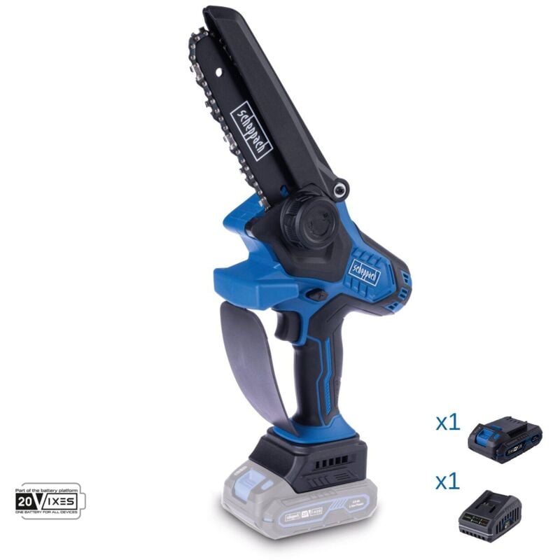 foto del prodotto scheppach potatore 20v 1 batteria 2.0ah caricabatteria ixes bc ps150 x