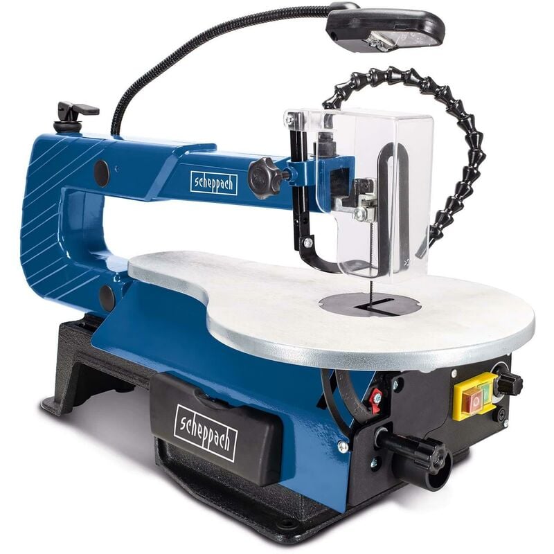 foto del prodotto scheppach sd1600v scroll saw de marquetry con velocit variabile 500 1700rpm , soffiatore, luce di lavoro de e motore potente de 120w, blu