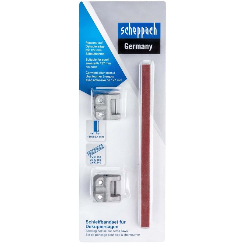 foto del prodotto scheppach set 6 pz nastri abrasivi per seghe da traforo 127 mm k100 k180 k240
