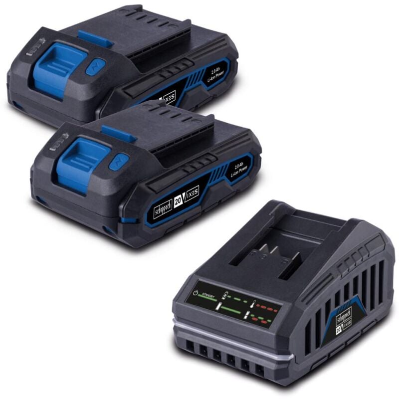 foto del prodotto scheppach startekit con 2 batterie 20v 2.0ah e caricabatteria 2.4a serie ixes