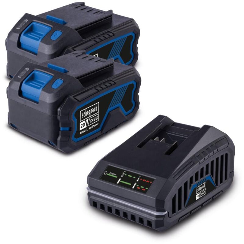 foto del prodotto scheppach startekit con 2 batterie 20v 4.0ah e caricabatteria 2.4a serie ixes