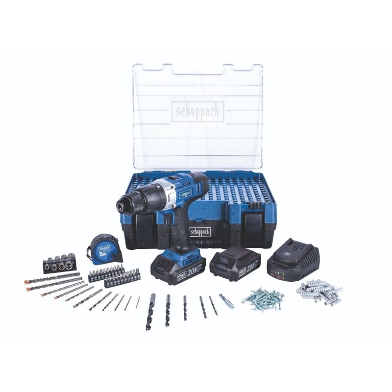foto del prodotto scheppach trapano a percussione 20v con 2 batterie da 2,0ah caricabatterie scatola accessori dtb 20pros