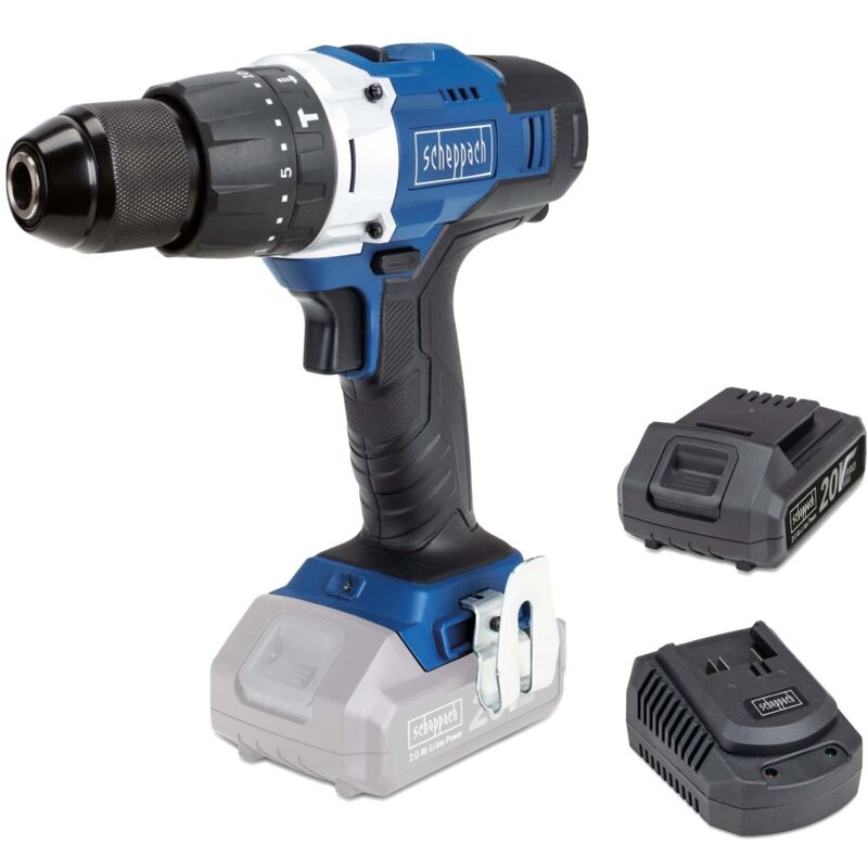 foto del prodotto scheppach trapano a percussione a batteria 20 v, ccd45 20pros, led con 1 batteria 20 v 2,0 ah caricabatterie 5909221900