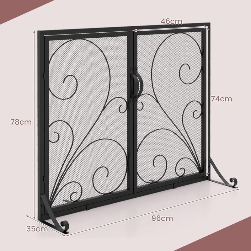 foto del prodotto schermo per camino a doppia porta, parafuoco per camino con supporti, pannelli magnetici, schermo antiscintille decorativo in metallo, per salotto,