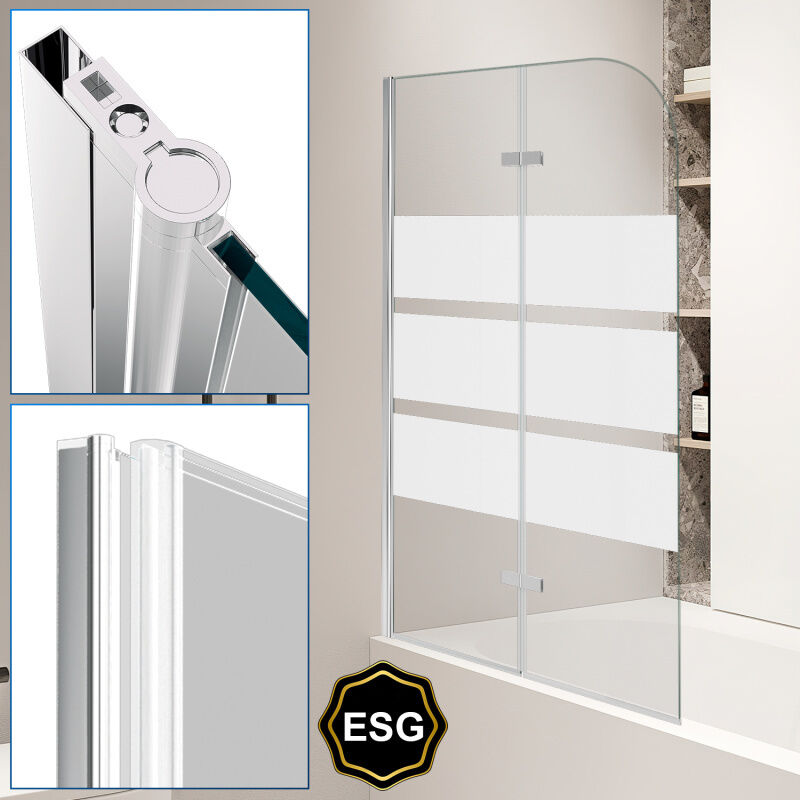 foto del prodotto schermo per vasca da bagno schermo doccia sanitario pieghevole in vetro 6mm nano orientabile 2 parti 100x140cm bianco swanew