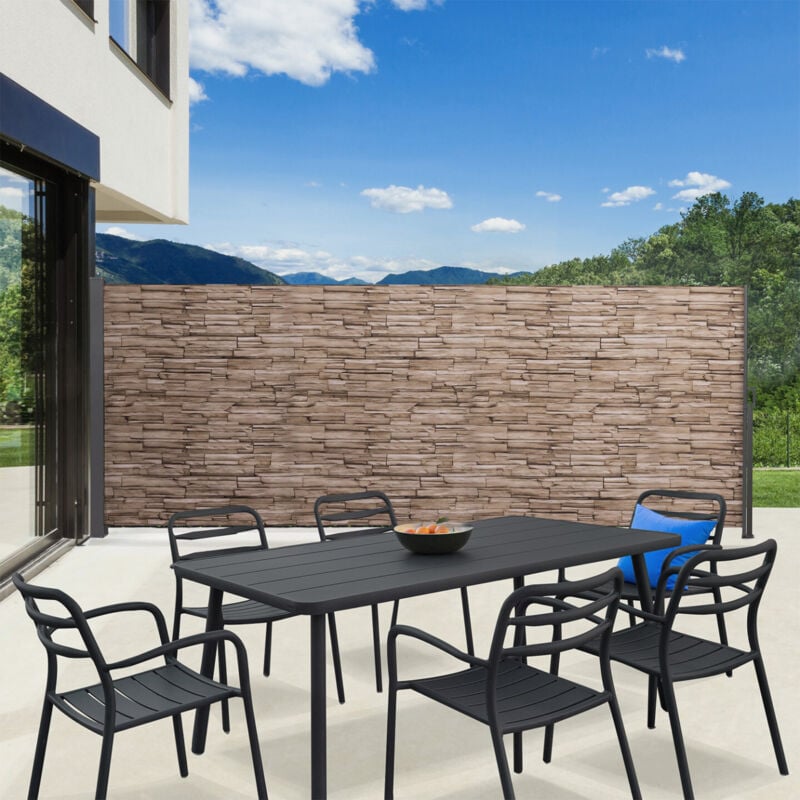 foto del prodotto schermo pieghevole a scomparsa per esterni 180 x 400 cm, motivo pietra, tenda laterale