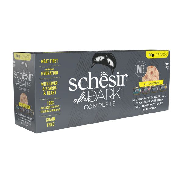 foto del prodotto schesir after dark cat pat variety pack 12x80 gr 1 confezione da 12 bustine 1 ordine scegli lo sconto bzr5 bzr20 200 punti fedelt 