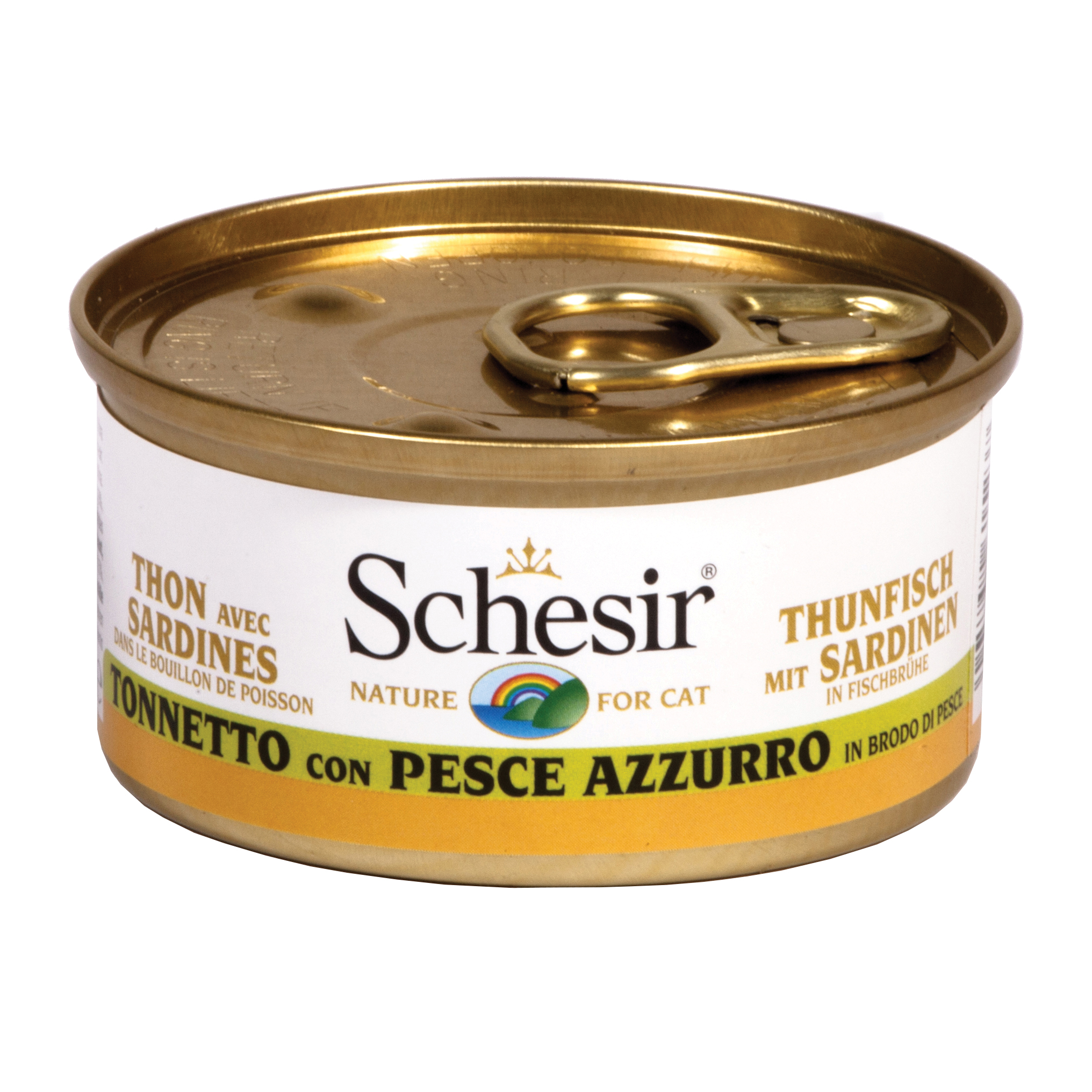 foto del prodotto schesir gatto brodo lattina 70gr tonnetto con pesce azzurro in brodo di pesce