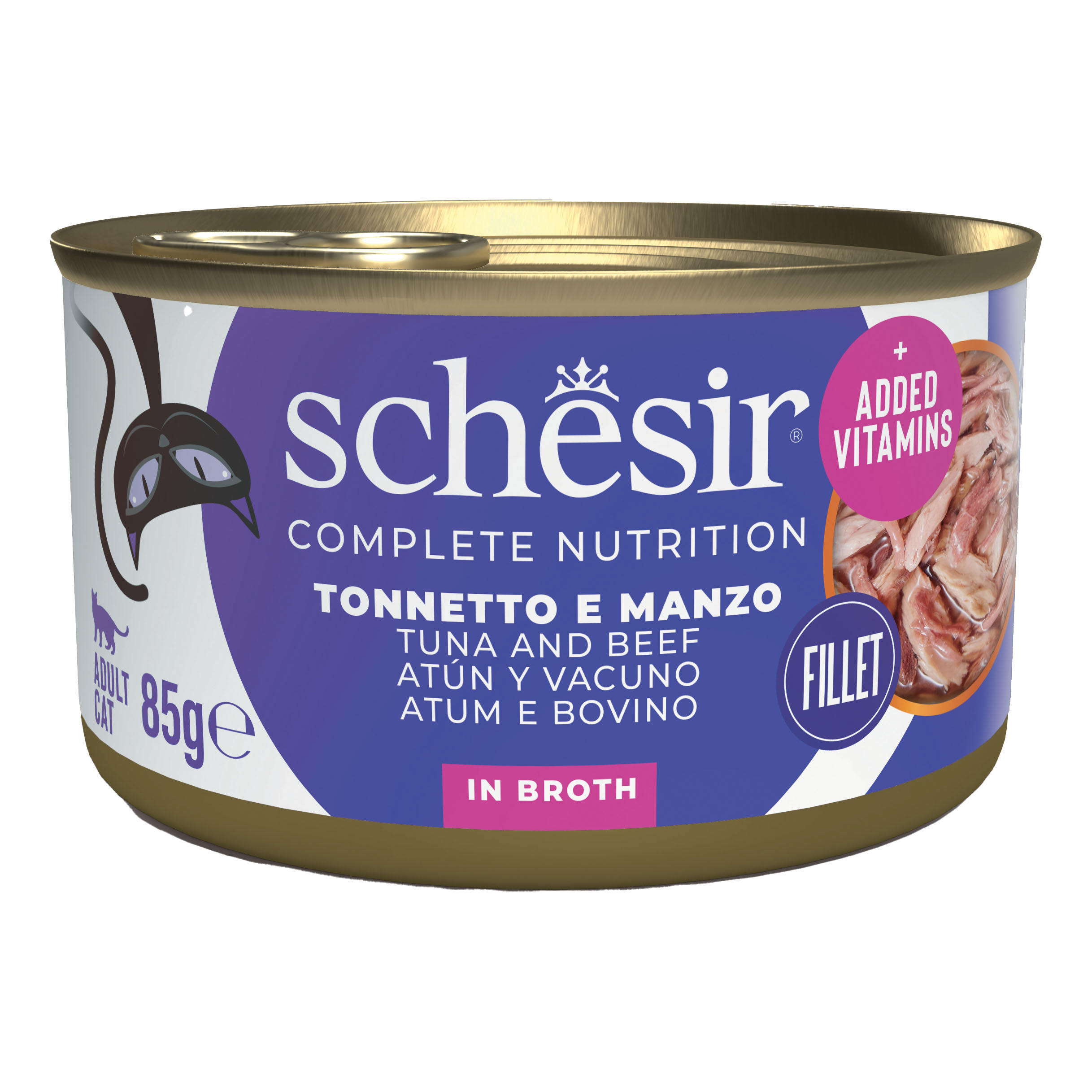 foto del prodotto schesir gatto lattina in acqua di cottura adulto tonnetto, manzo amp riso 85 gr