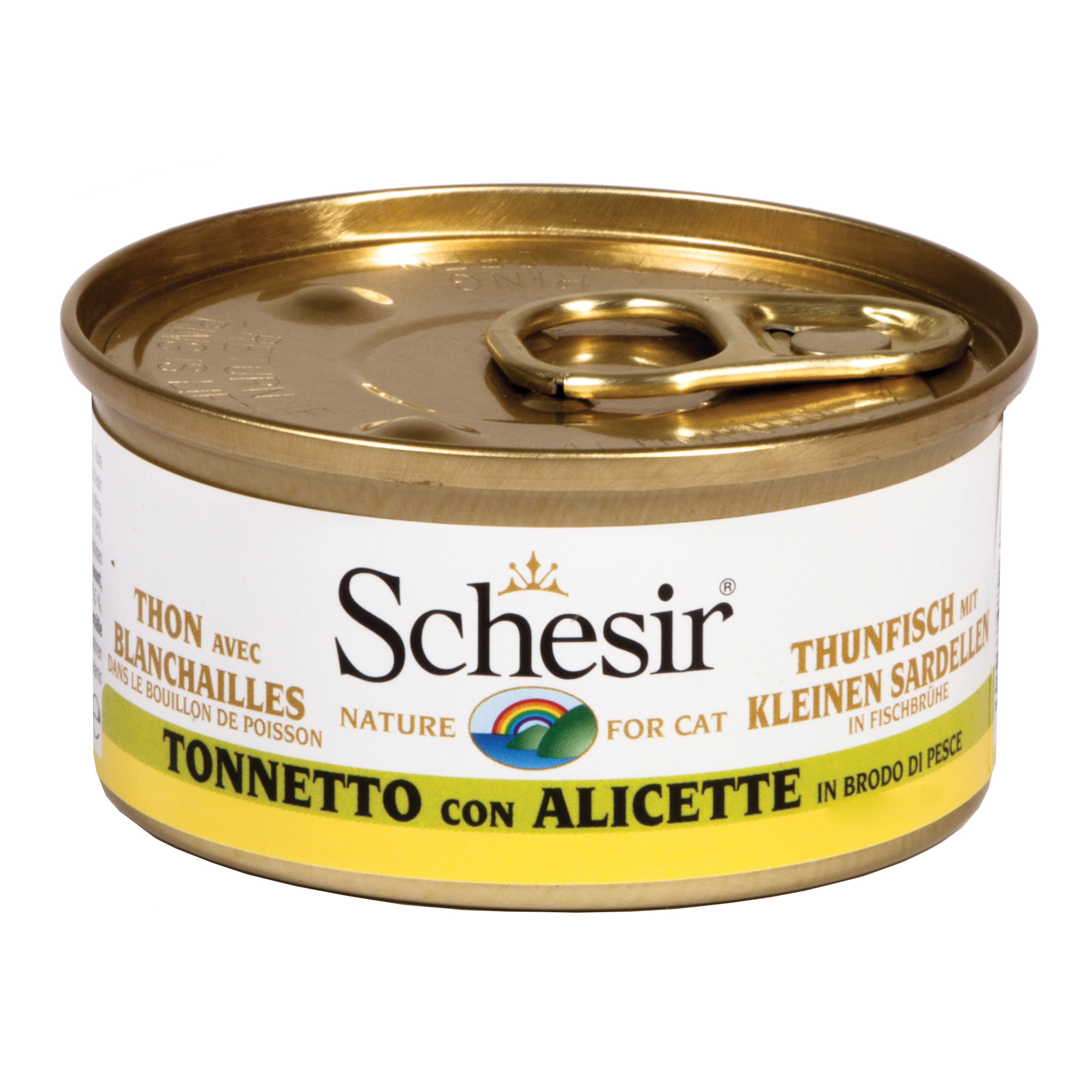 foto del prodotto schesir gatto lattina in brodo di pesce adulto tonnetto amp alicette 70 gr