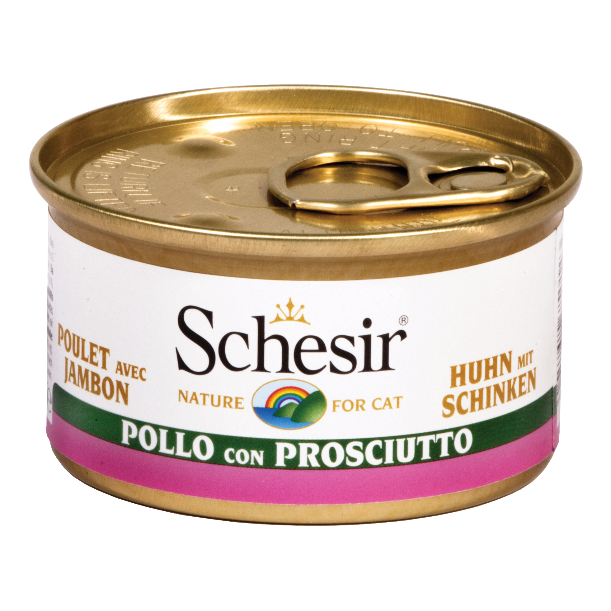 foto del prodotto schesir gatto lattina in jelly adulto pollo amp prosciutto 85 gr