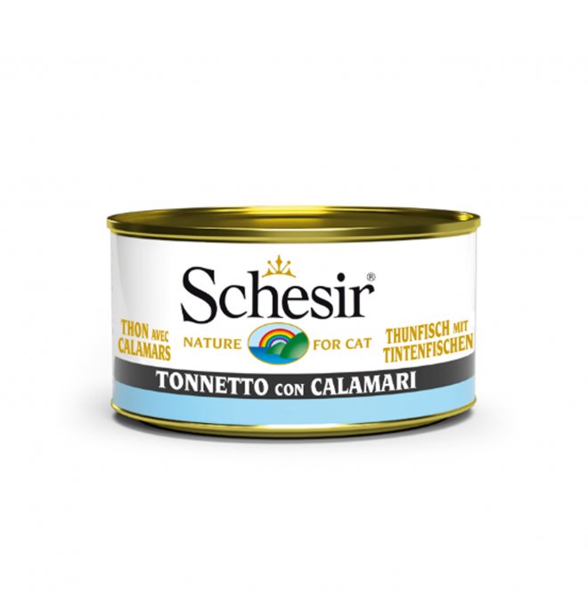 foto del prodotto schesir gatto lattina in jelly adulto tonnetto amp calamari 85 gr