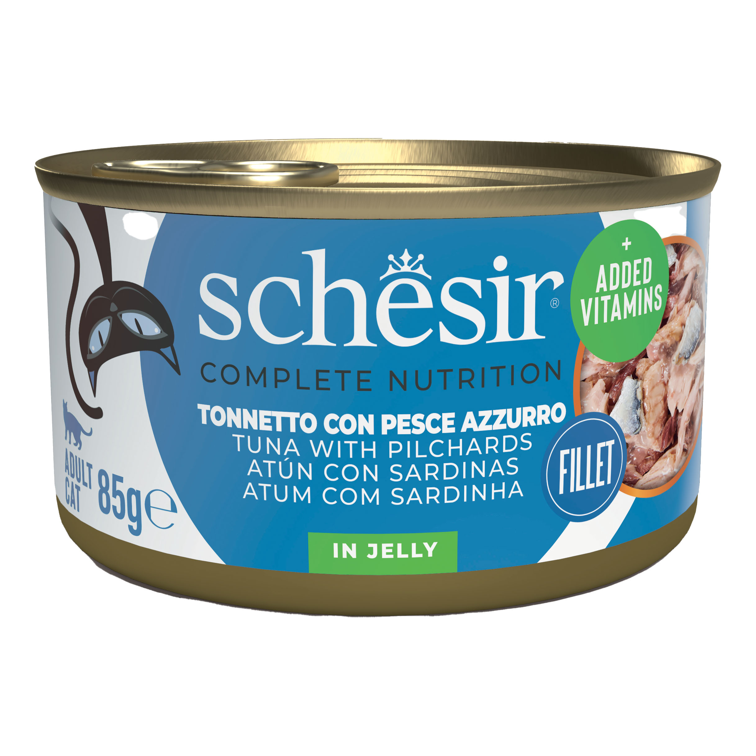 foto del prodotto schesir gatto lattina in jelly adulto tonnetto amp pesce azzurro 85 gr