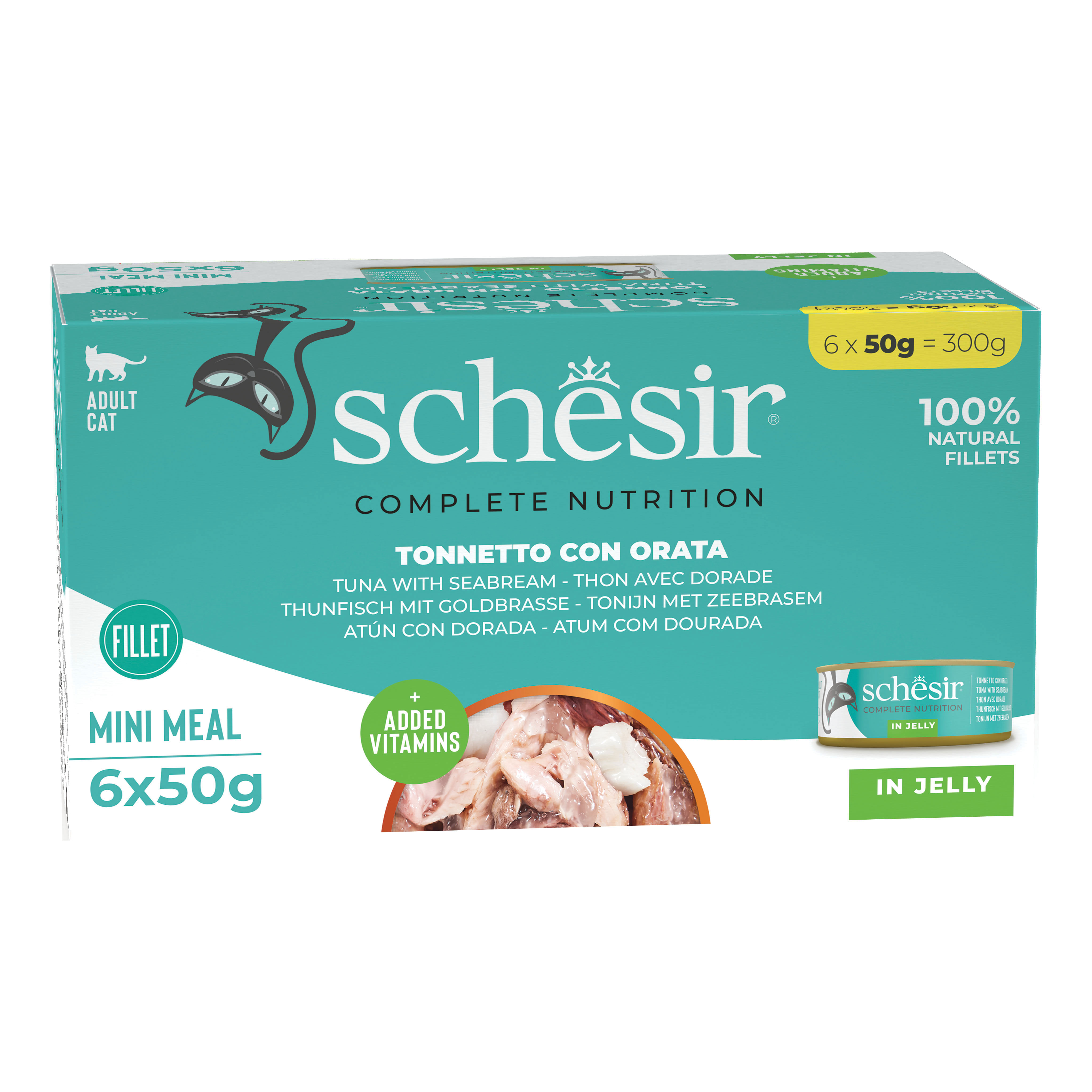 foto del prodotto schesir gatto lattina in jelly multipack adulto tonnetto amp orata cf. 6x50 gr