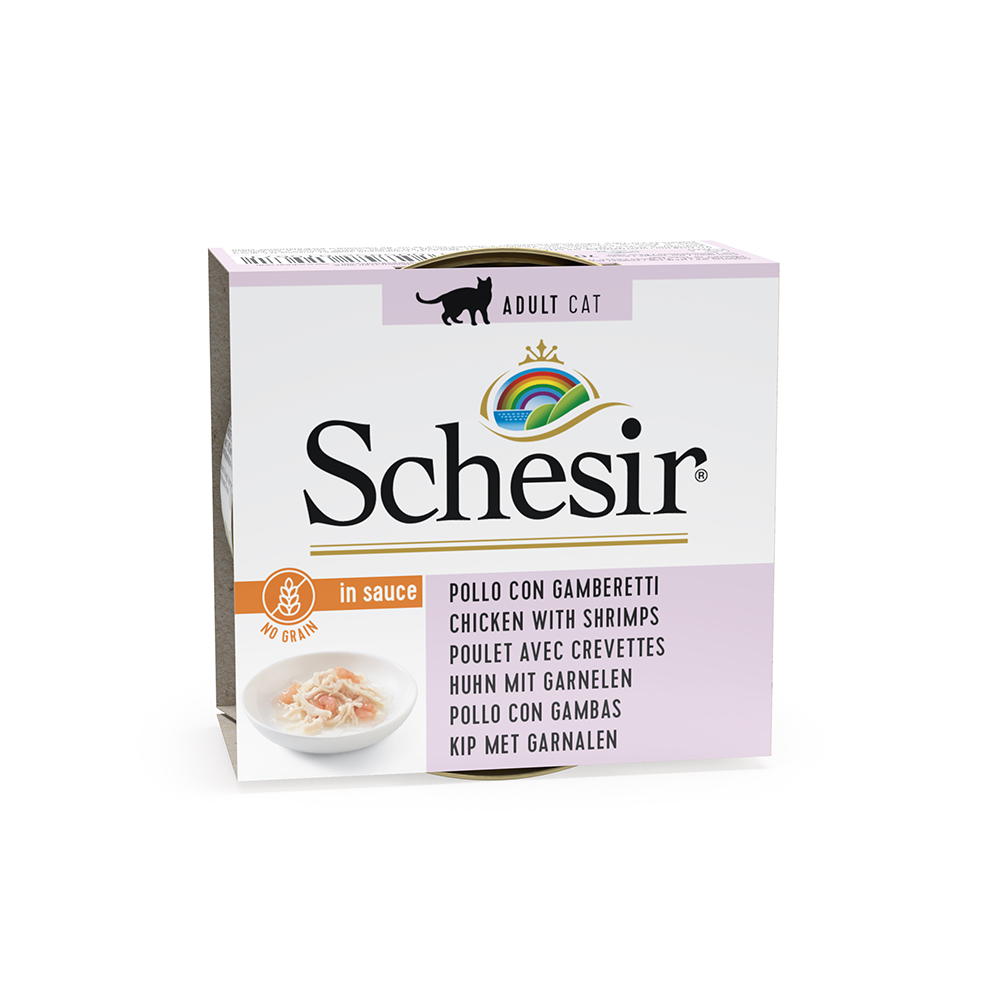 foto del prodotto schesir in salsa naturale 6 x 70 g umido per gatto pollo con gamberetti