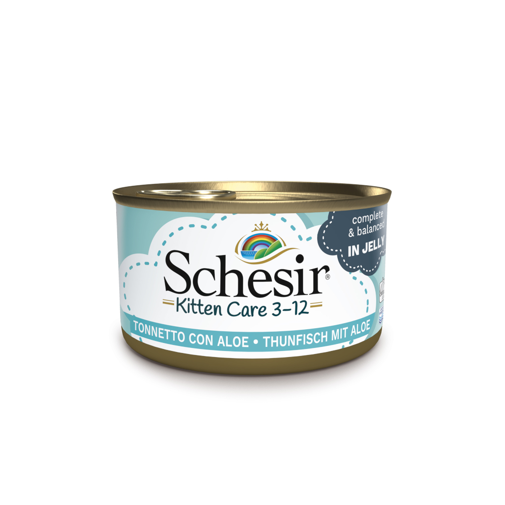 foto del prodotto schesir kitten lattine in gelatina umido per gatto 6 x 85 g tonno con aloe