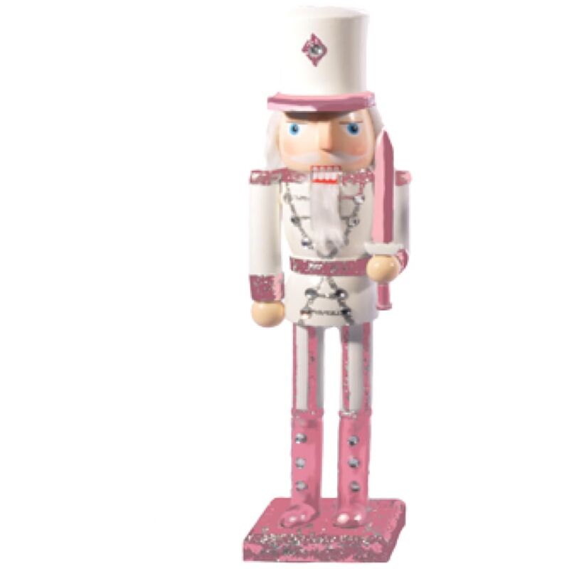 foto del prodotto schiaccianoci natale soldatino con alabarda 24cm in legno glitterato, rosa bianco ciao