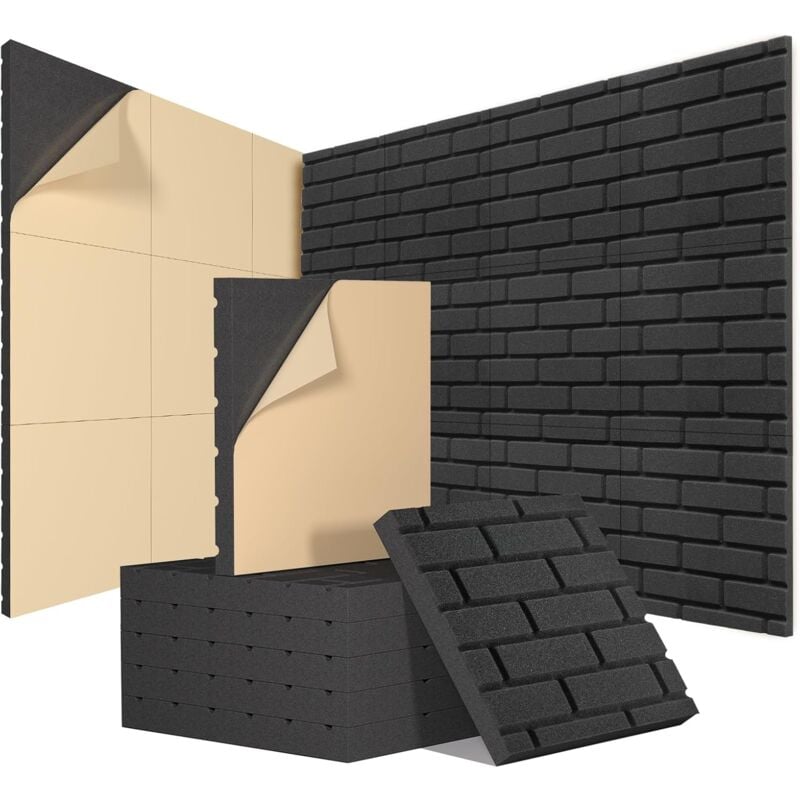 foto del prodotto schiuma acustica, 12 pannelli acustici autoadesivi, 30,5 30,5 2,5 schiuma fonoassorbente, per pareti, stanze, studi, podcast e trattamenti acustici