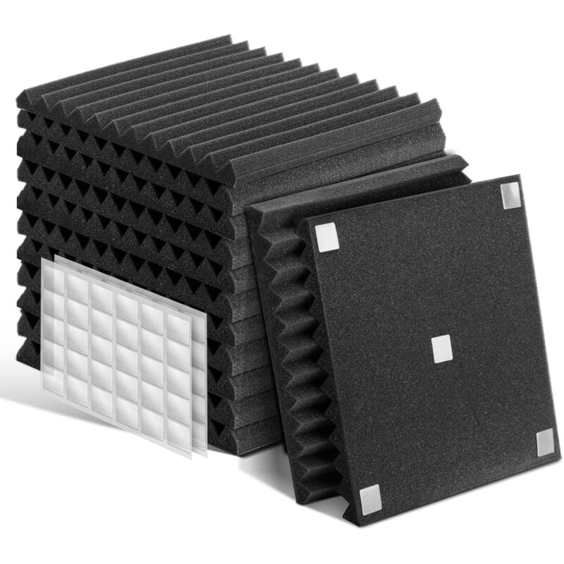 foto del prodotto schiuma acustica autoadesiva confezione da 12 pannelli acustici, 30 x 30 x 2,5 cm, schiuma antirumore, per gaming, podcasting, studio di