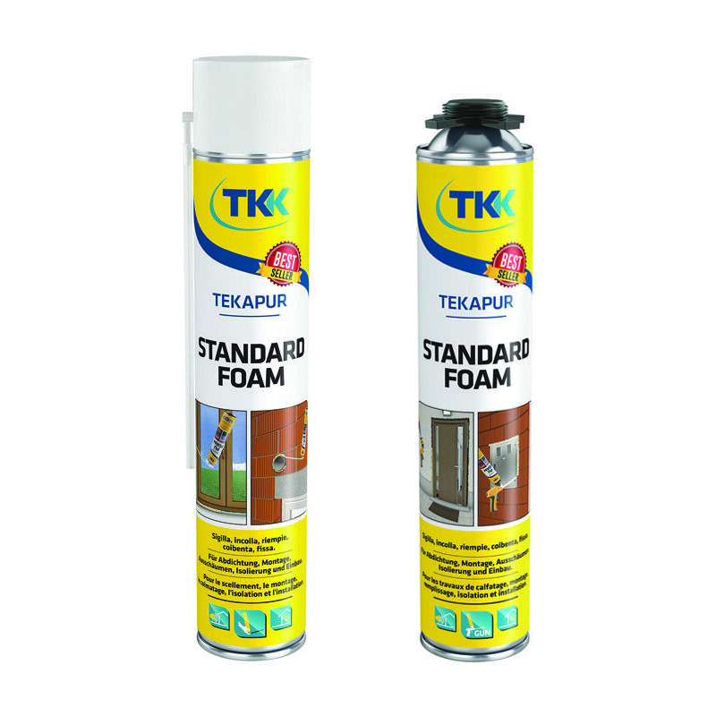 foto del prodotto schiuma poliuretanica universale tekapur standard foam ml.750 applicazione con pistola champagne