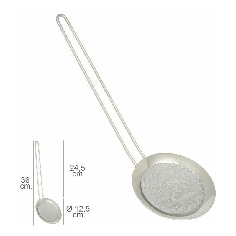 foto del prodotto schiumatoio a rete in acciaio inox 12,5 cm. con manico 24,5 cm.