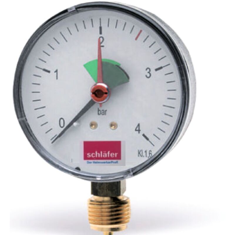 foto del prodotto schl fer 0930161 manometro idraulico verticale attacco radiale 3 8 scala 0 4 bar da 63 mm per impianti termici aria acqua indicatore pressione
