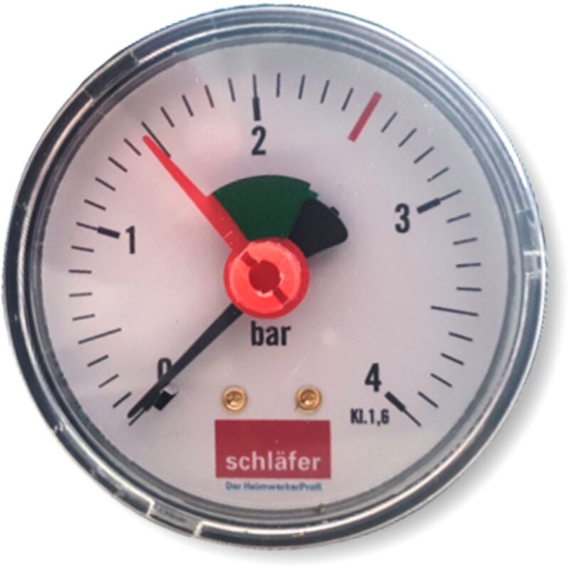 foto del prodotto schl fer 0930162 manometro idraulico posteriore attacco assiale 3 8 scala 0 4 bar da 63 mm per impianti termici aria acqua con indicatore