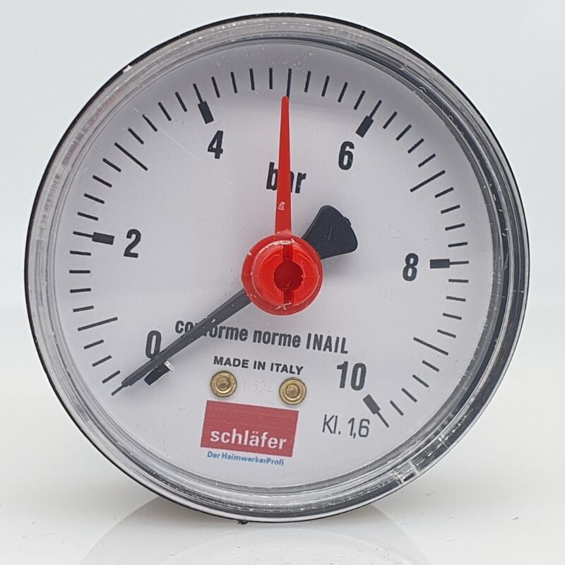 foto del prodotto schl fer 0930167 manometro idraulico per pressione acqua, attacco posteriore assiale da 1 4 e scala di misura 0 10 bar, diametro 63mm, ideale per