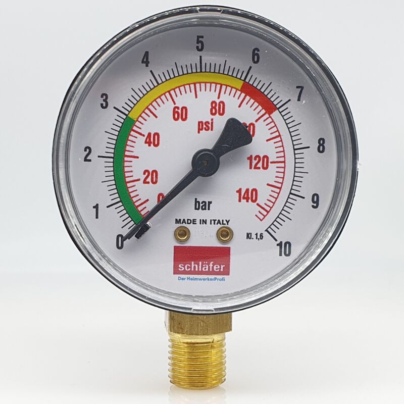foto del prodotto schl fer 0930168 manometro idraulico verticale 63mm, attacco radiale 1 4 , scala di misura 0 10 bar, per impianti termici e controllo pressione