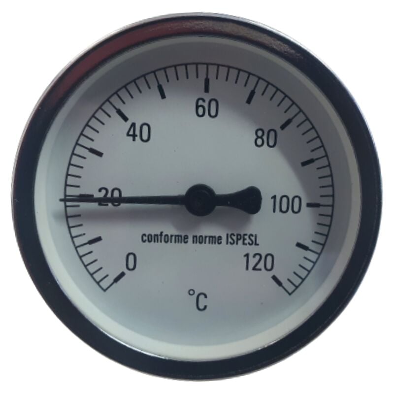 foto del prodotto schl fer 0930170 termometro bimetallico con guaina cassa inox attacco posteriore, assiale ad immersione 1 2 scala 0 120 c multifunzione cassa 63 mm
