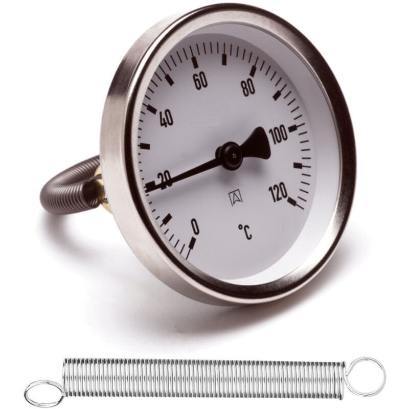 foto del prodotto schl fer 0930171 termometro bimetallico a contatto per tubi con clip molla bimetallica acciaio inossidabile, cassa diametro 63 mm scala 0 120 c.