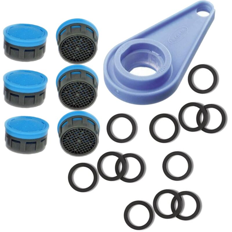 foto del prodotto schl fer 1004001 kit cartuccia filtro per aeratore filetto 22x1 24x1 guarnizioni inserto rompigetto m22 m24 chiave universale per rubinetti,