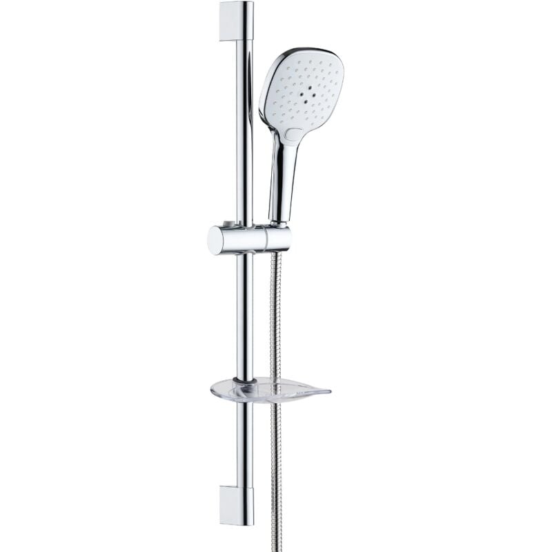 foto del prodotto schl fer 1317100 set doccia completo cromato con colonna saliscendi, doccetta a 3 getti con sistema anticalcare, flessibile doccia incluso