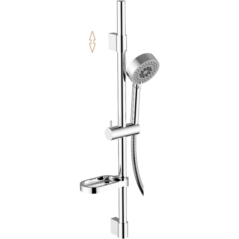 foto del prodotto schl fer 1317200 set saliscendi doccia con soffione in acciao inox, asta doccia regolabile 40 62cm, doccetta a 5 getti con sistema anticalcare